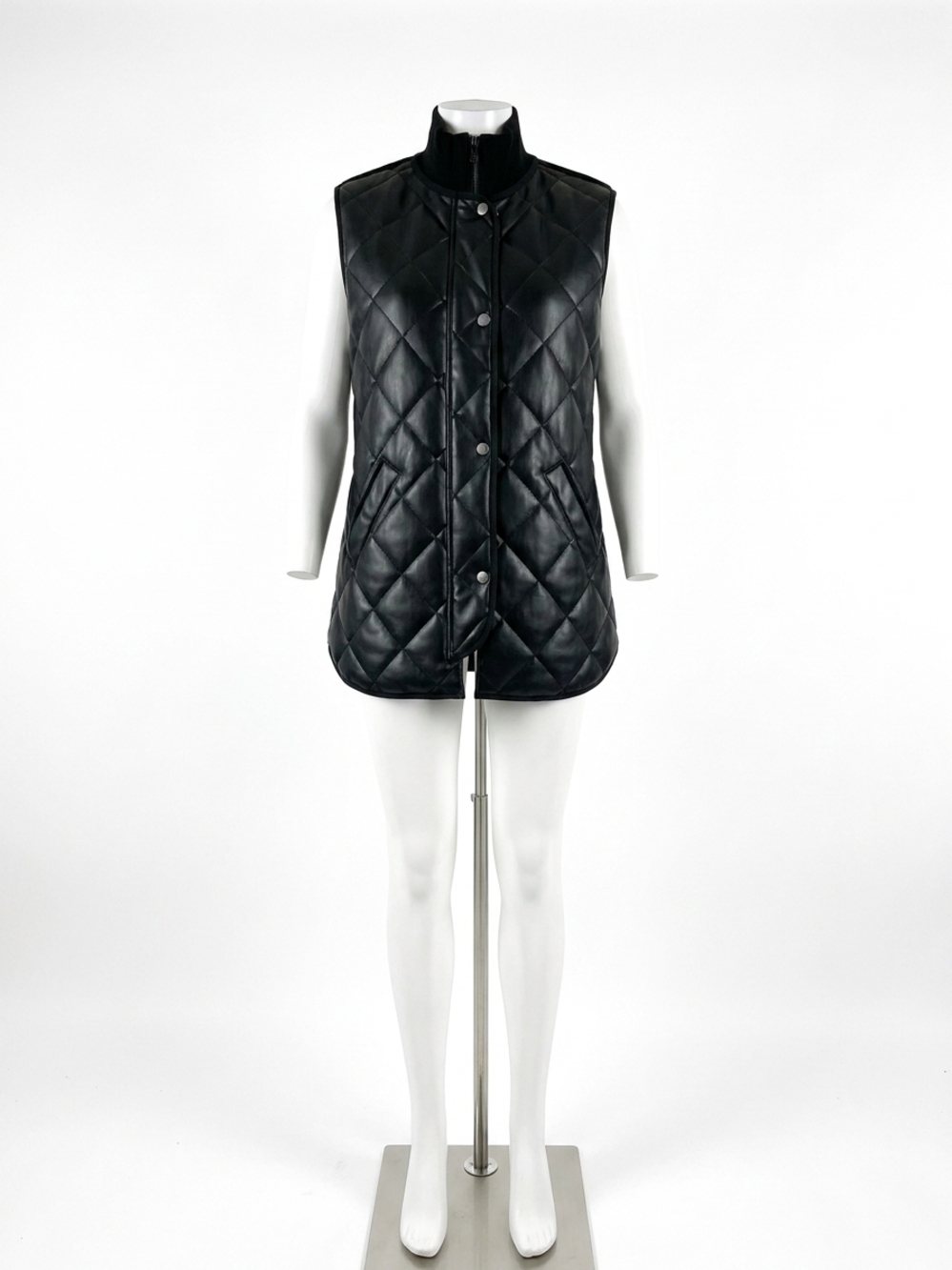 NEW CHARLIE B long quilted faux leather vest in black